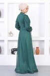 Zümrüt Dantelli İncili Simli Tesettür Abiye Elbise