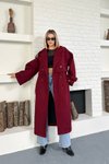 Belted Premium Felted Wool Coat - Burgundy