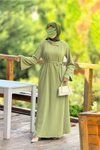 Fıstık Yeşili Örme Anvelop Kolluklu Ferace Tesettür Elbise