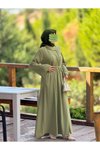 Fıstık Yeşili Örme Anvelop Kolluklu Ferace Tesettür Elbise