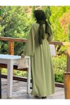 Fıstık Yeşili Örme Anvelop Kolluklu Ferace Tesettür Elbise