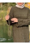 Haki Otantik Triko Uzun Kol İçlikli Tesettür Elbise