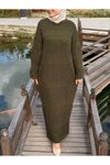 Haki Otantik Triko Uzun Kol İçlikli Tesettür Elbise