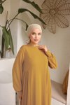 Hardal Örme Yandan Büzgülü Tesettür Elbise