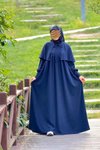 Knitted Caped Modest Dress - Navy Blue