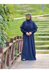 Lacivert Örme Pelerinli Tesettür Elbise