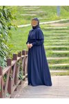 Lacivert Örme Pelerinli Tesettür Elbise