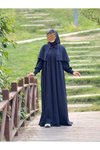 Lacivert Örme Pelerinli Tesettür Elbise