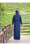 Lacivert Örme Pelerinli Tesettür Elbise
