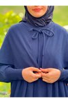 Lacivert Örme Pelerinli Tesettür Elbise