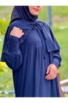 Lacivert Örme Pelerinli Tesettür Elbise