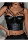 Siyah Deri Görünümlü Büstiyer