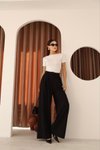 Siyah Yüksek Bel Pilili Palazzo Pantolon