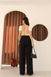 Siyah Yüksek Bel Pilili Palazzo Pantolon