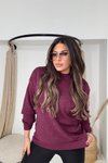 Bordo Modal Taşlı Sweatshirt
