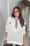 Ekru Twst Model Yakası Şal Detaylı Sweatshirt