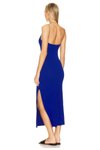 Saks Mavisi Straplez Kesim Midi İpek Jarse Elbise