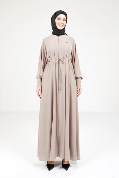 Bej Kloş Fermuarlı Ferace