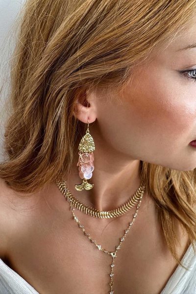 Açık Pembe Balık Boncuklu Küpe