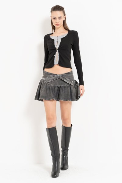 Antrasit Mini Büzgülü Kot Etek