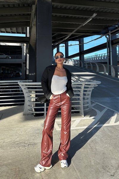 Kiremit Palazzo Deri Tasarım Pantolon