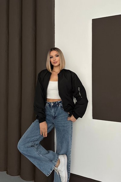 Siyah Bomber Fermuarlı Ceket