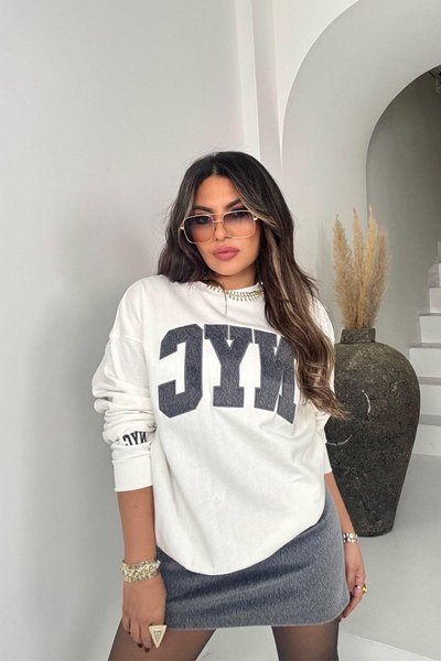 Ekru Füme Kürklü Sweat Etek İkili Takım