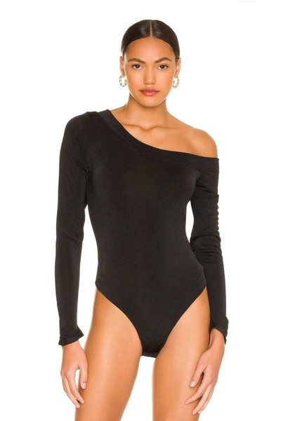 Siyah İpek Jarse Tek Omuz Bodysuit