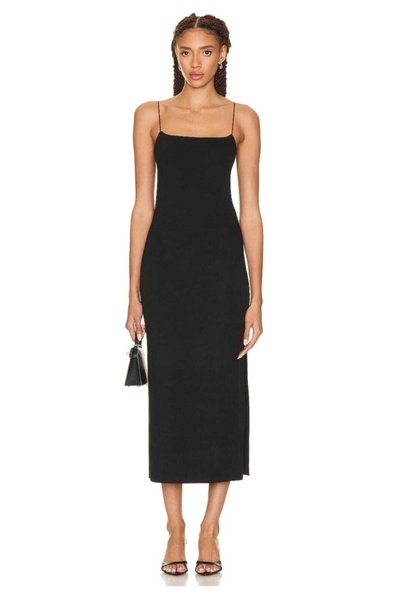 Siyah Midi Askılı İpek Jarse Elbise