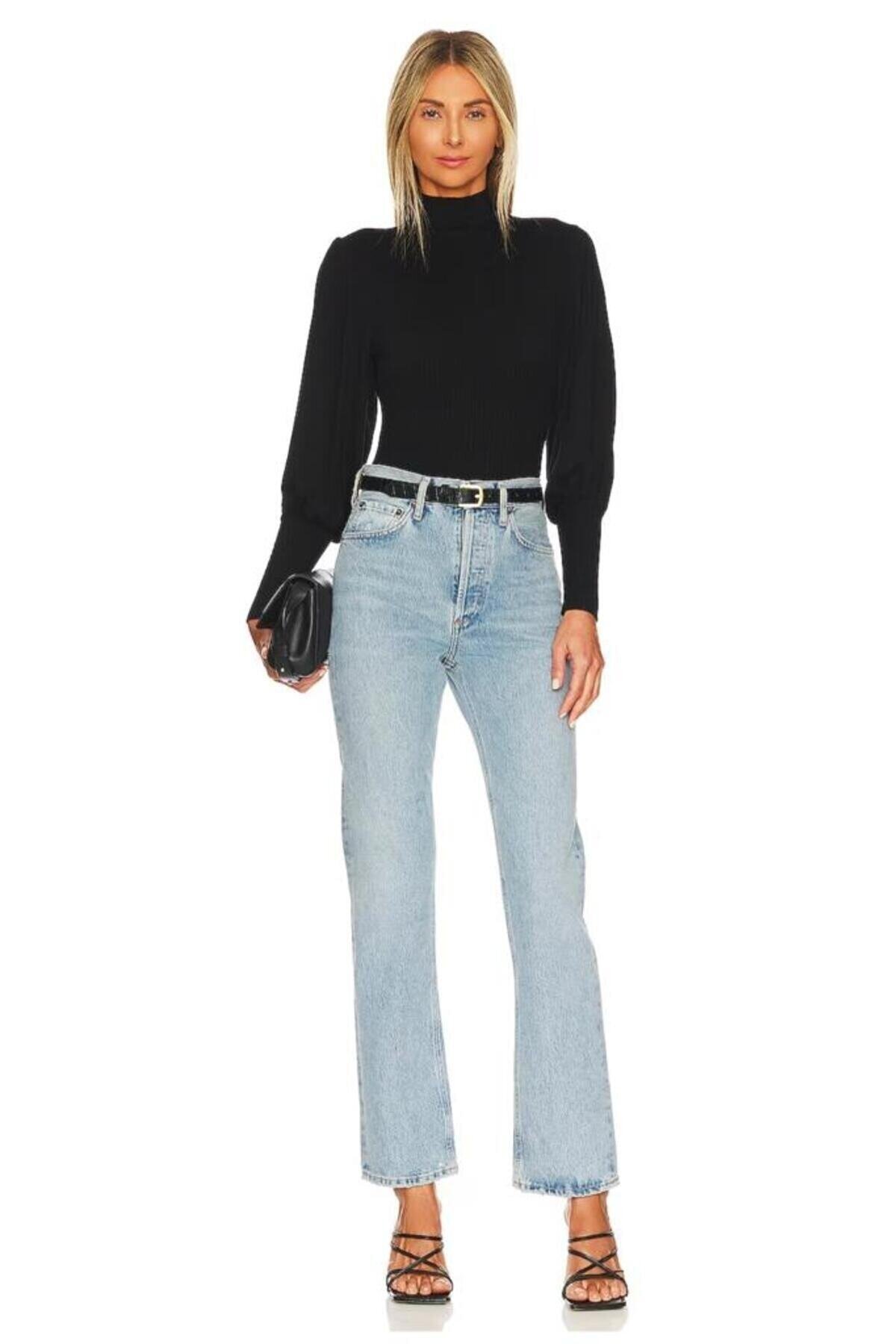 Mock Neck Cuffed Ruched Sleeve Bodysuit - Black - Zagrep