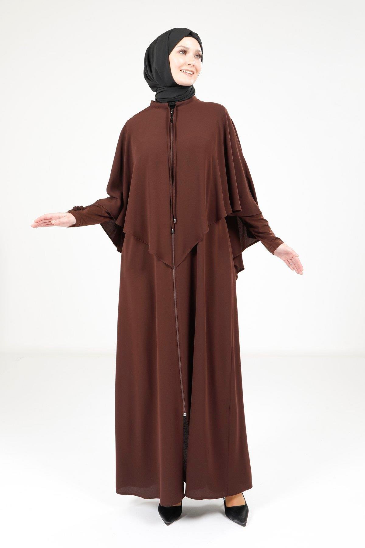 Acı Kahve Fermuarlı Ferace - Beyza