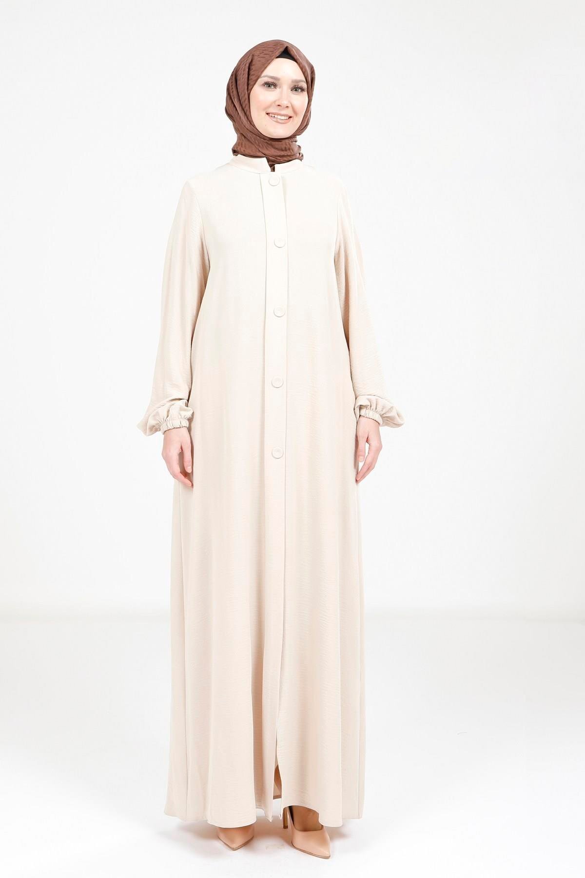 Button-Detail Abaya - Beige - Beyza