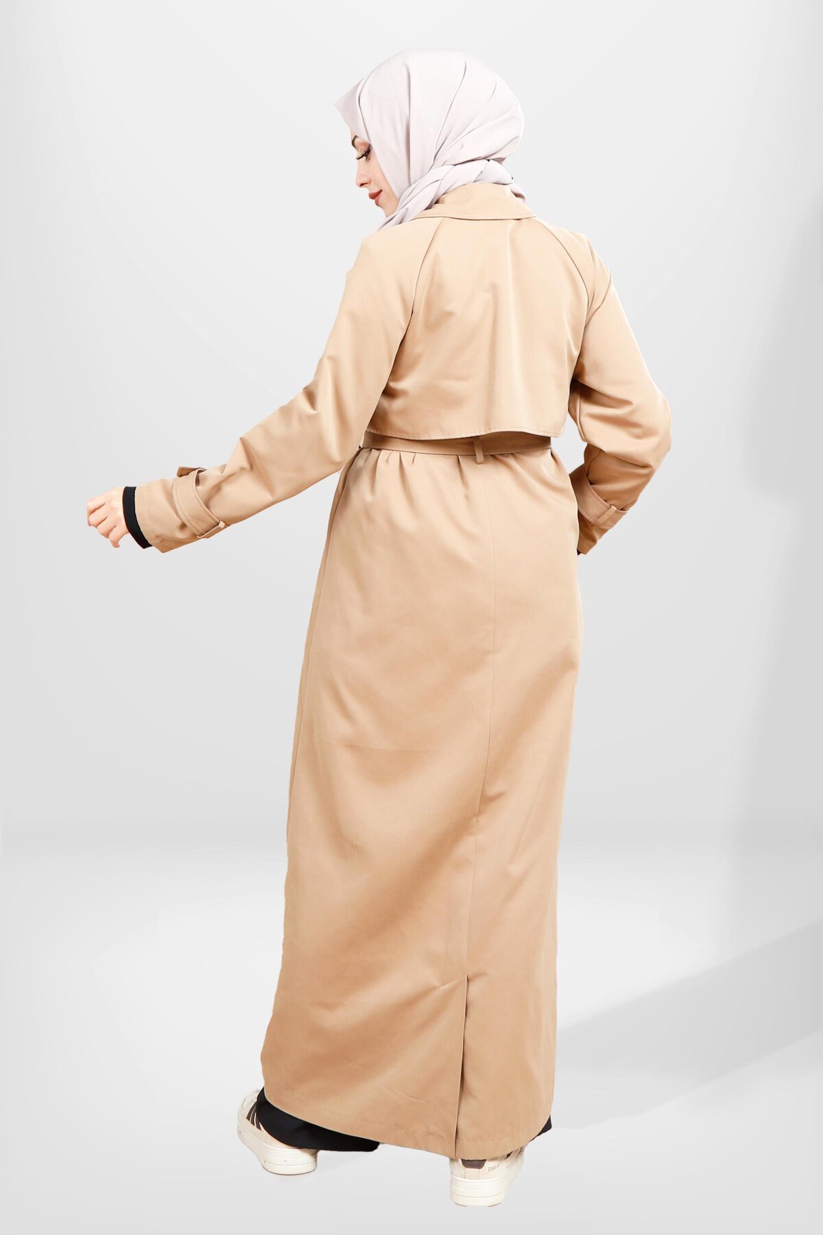 Full Length Belted Storm Flap Detail Trench Coat - Beige - Beyza