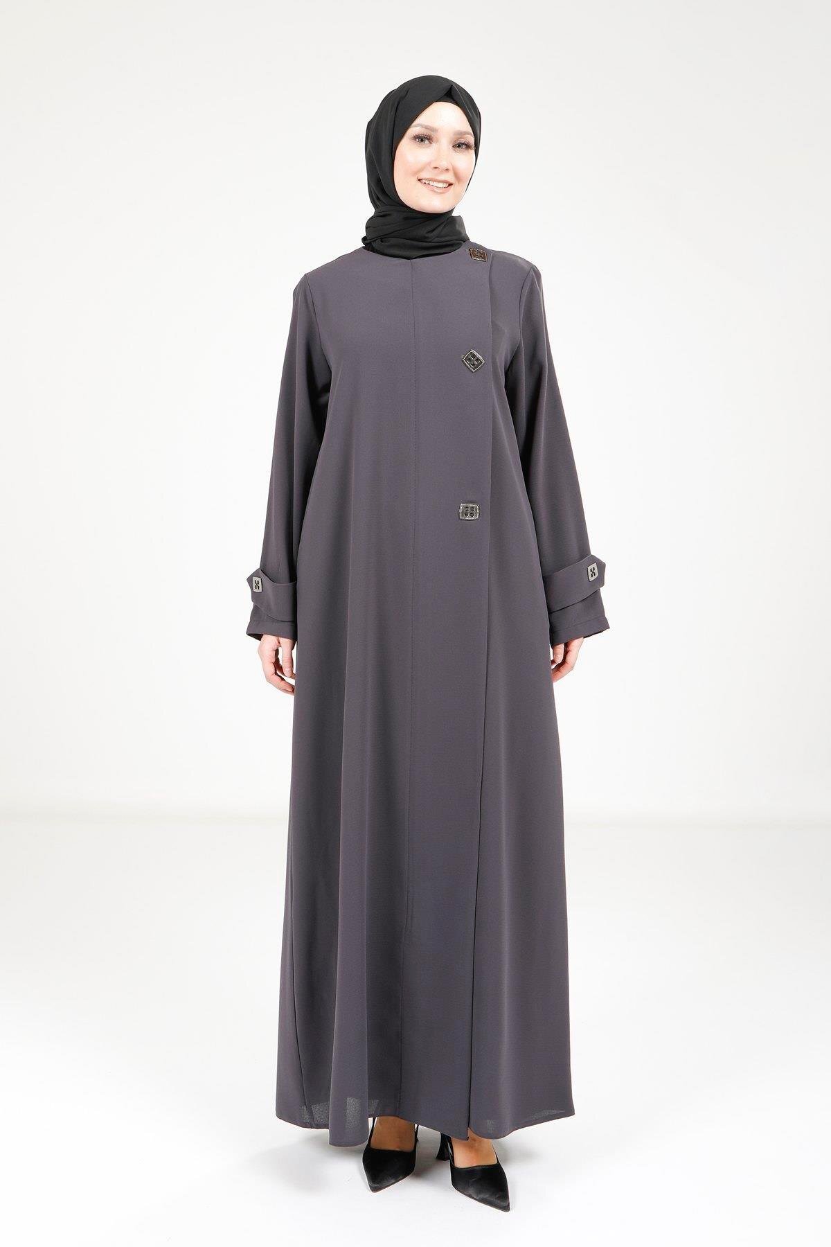 Füme Düğme Detaylı Ferace - Beyza