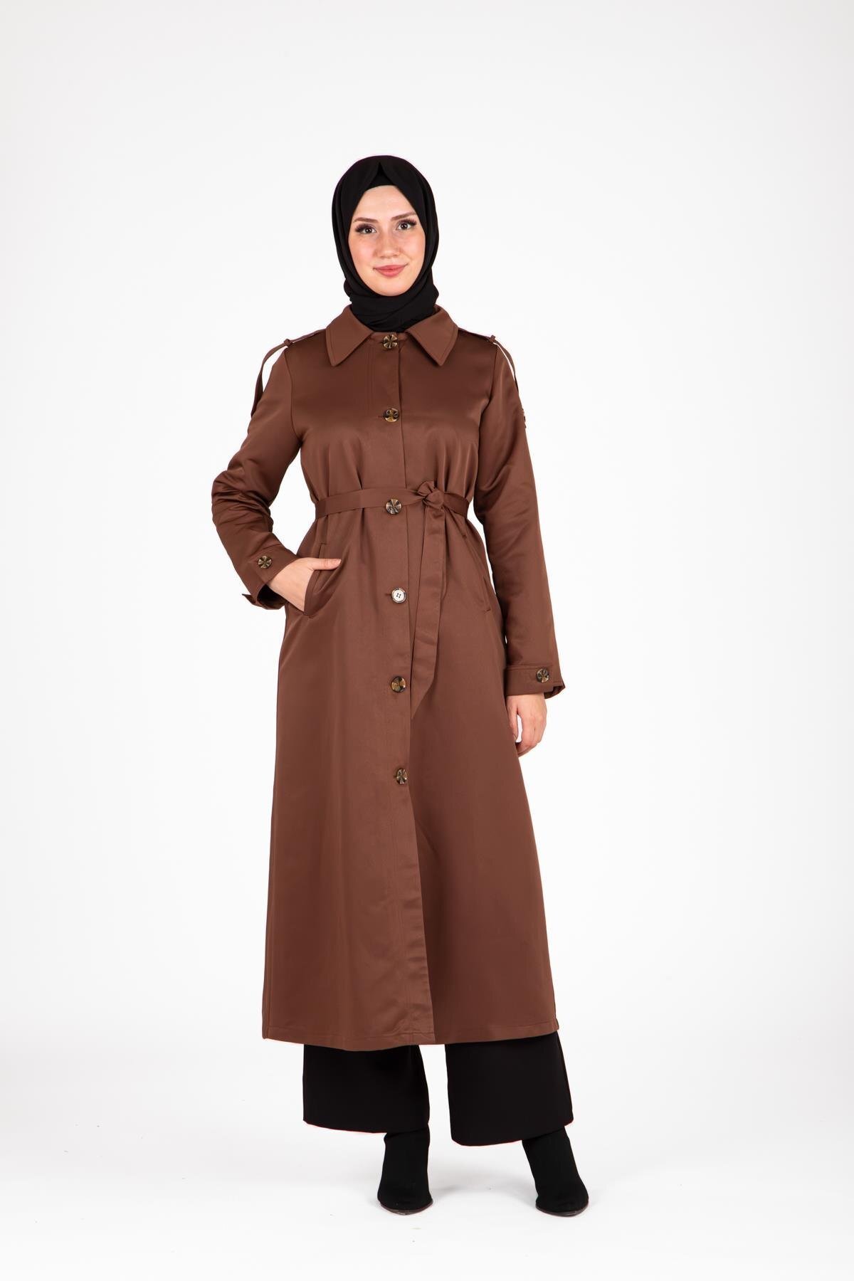 Epaulet Detail, Front-Buttoned Trench Coat - Coffee - Beyza