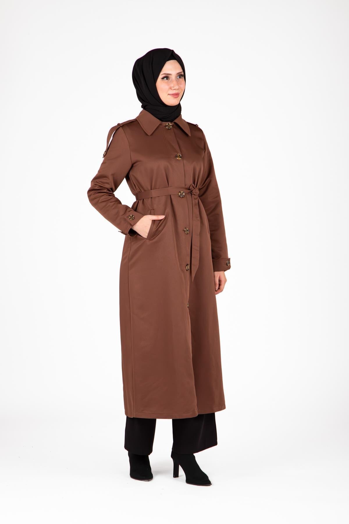 Epaulet Detail, Front-Buttoned Trench Coat - Coffee - Beyza