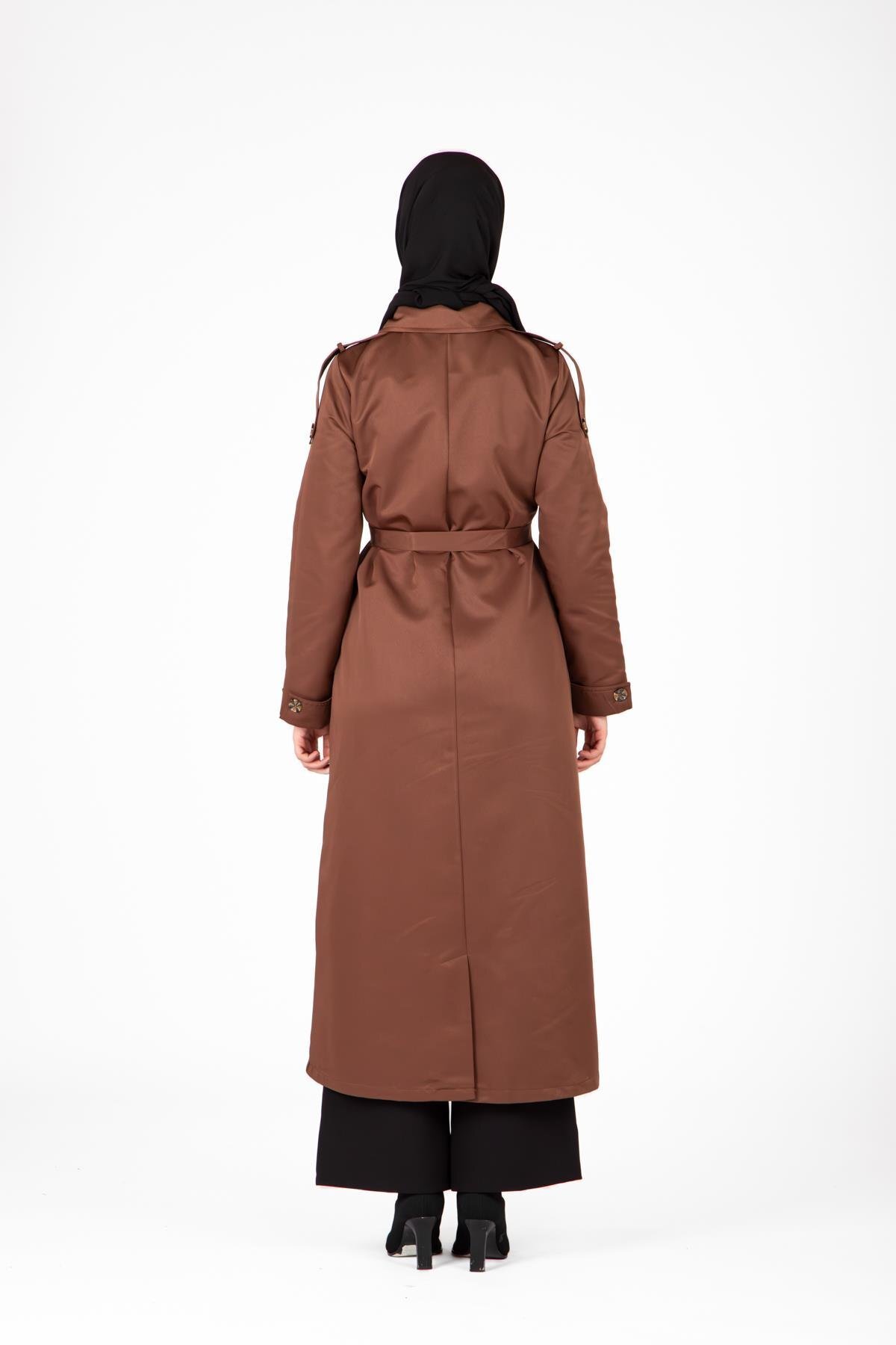 Epaulet Detail, Front-Buttoned Trench Coat - Coffee - Beyza