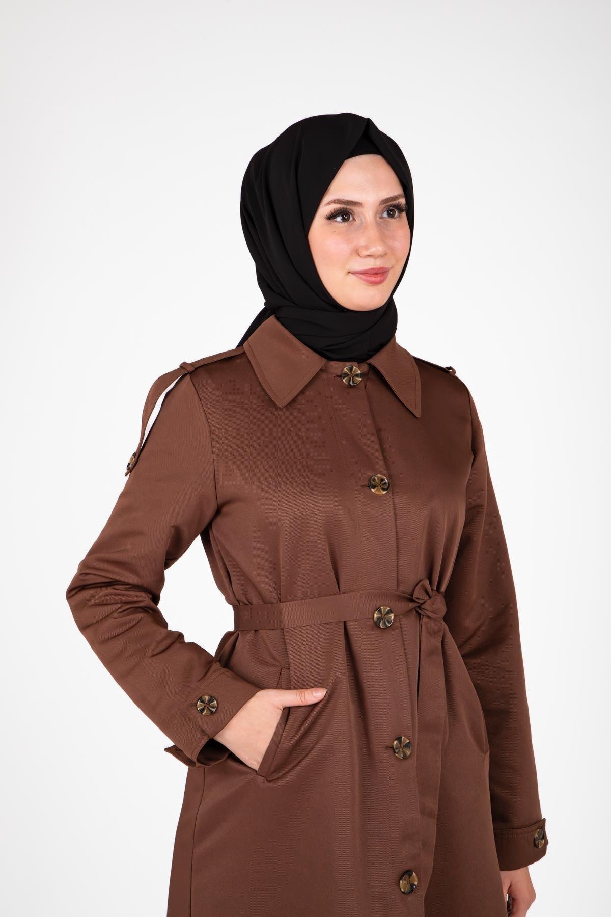 Epaulet Detail, Front-Buttoned Trench Coat - Coffee - Beyza