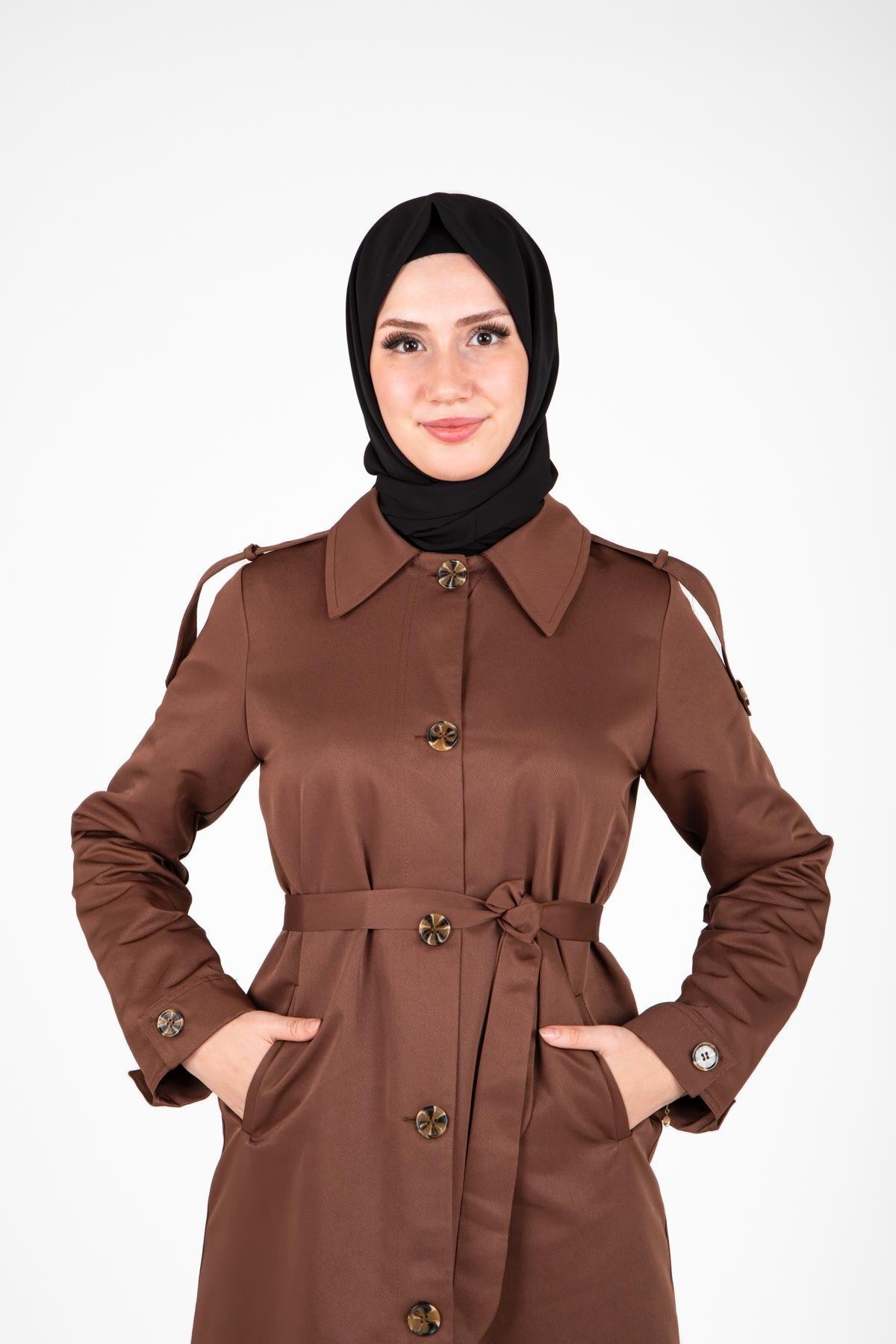 Epaulet Detail, Front-Buttoned Trench Coat - Coffee - Beyza