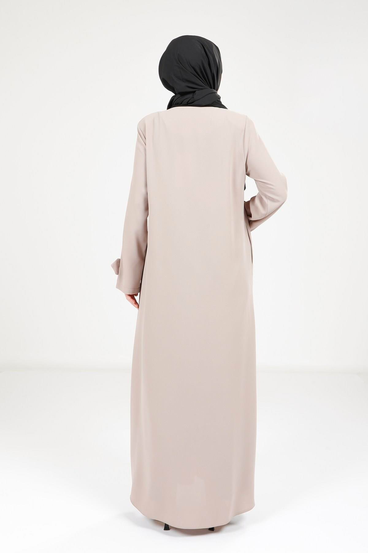 Button-Detail Abaya - Dark Beige - Beyza