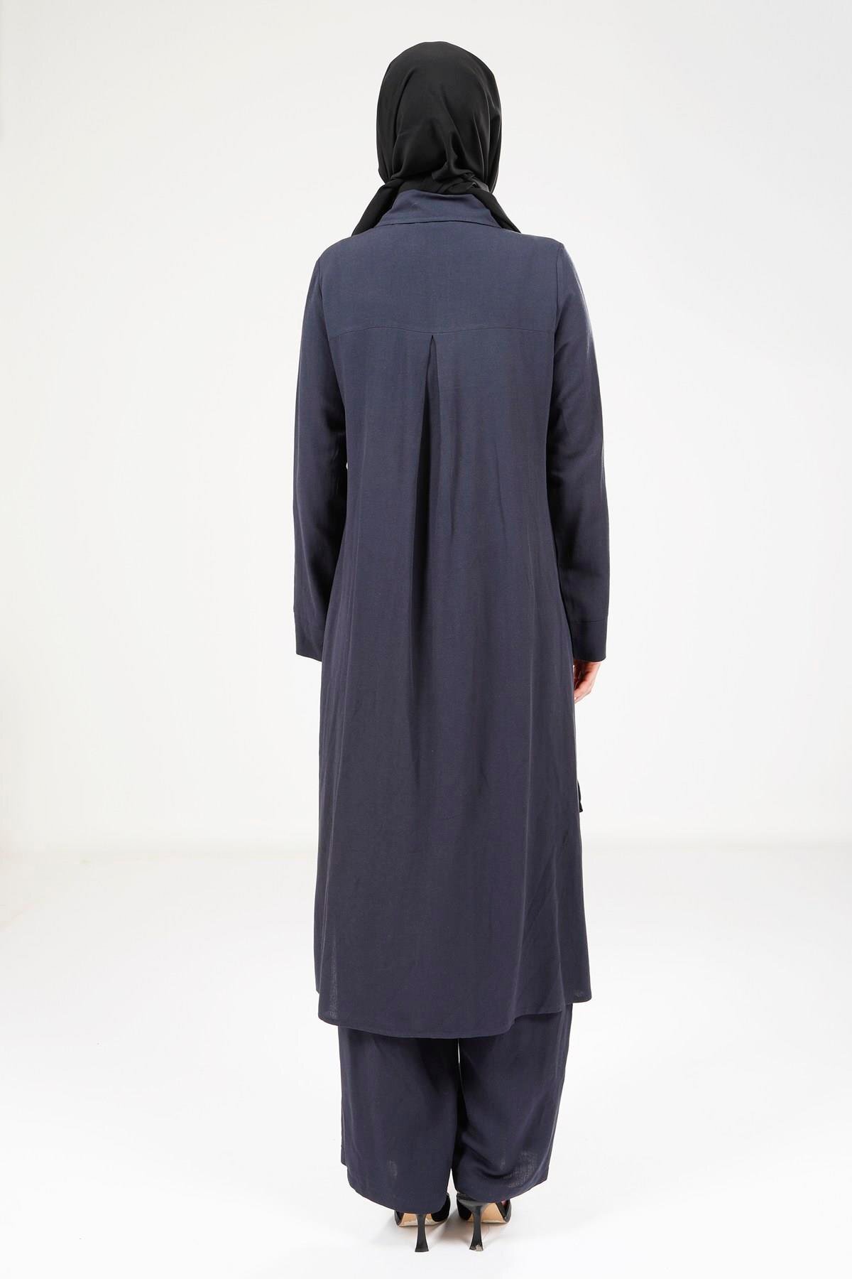 Modest Linen Two-Piece Set - Navy - Beyza