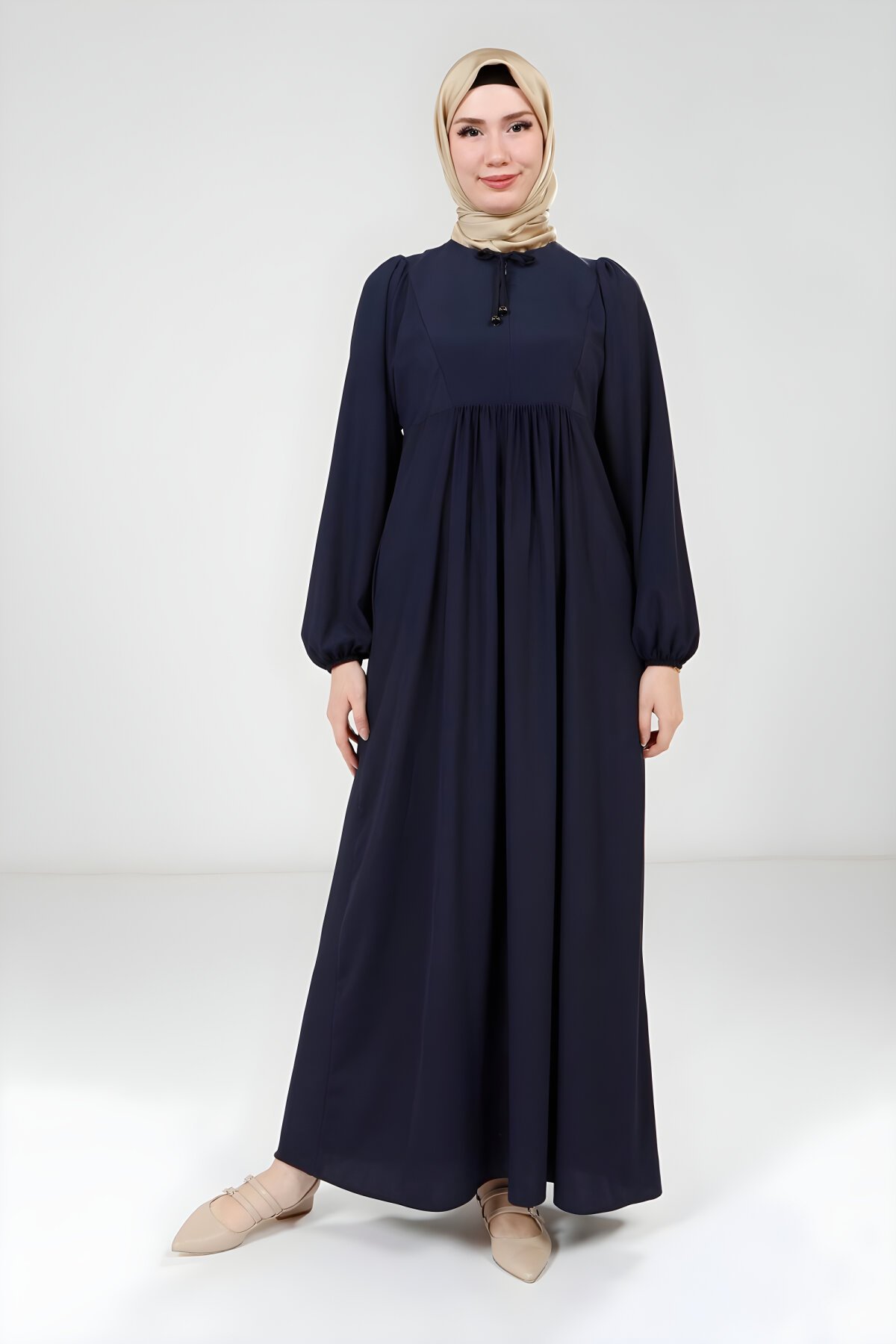 Modest Yoked Dress - Navy Blue - Beyza