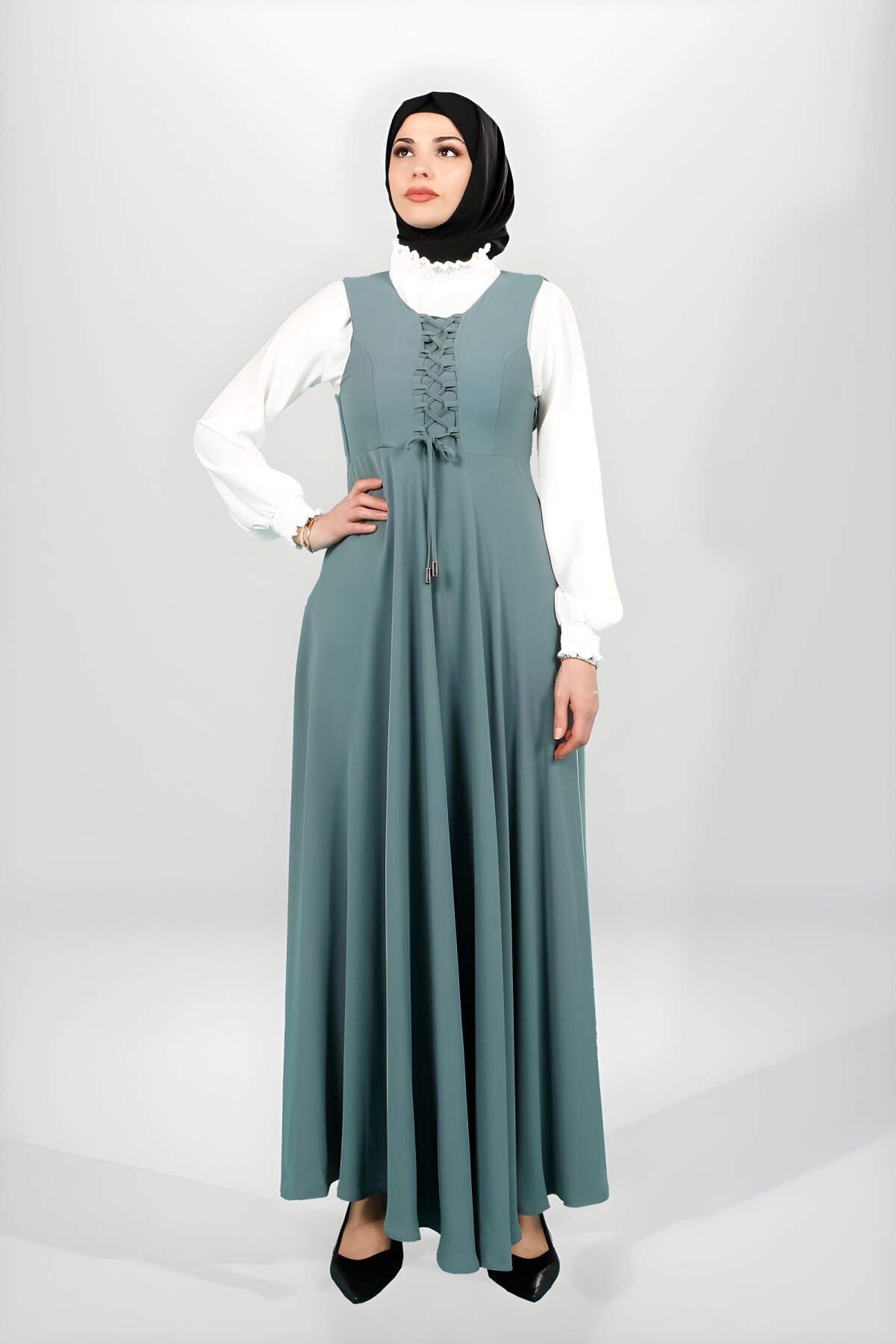 Beyza Mint Yeşil Bağcık Detaylı Bluzlu İkili Takım