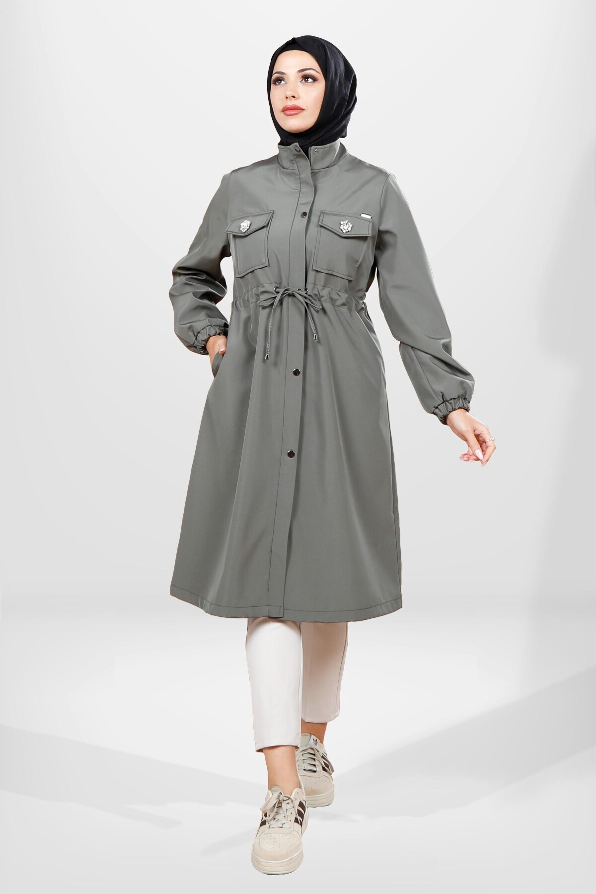 Mint Yeşil Su Geçirmez Cepli Trençkot - Beyza