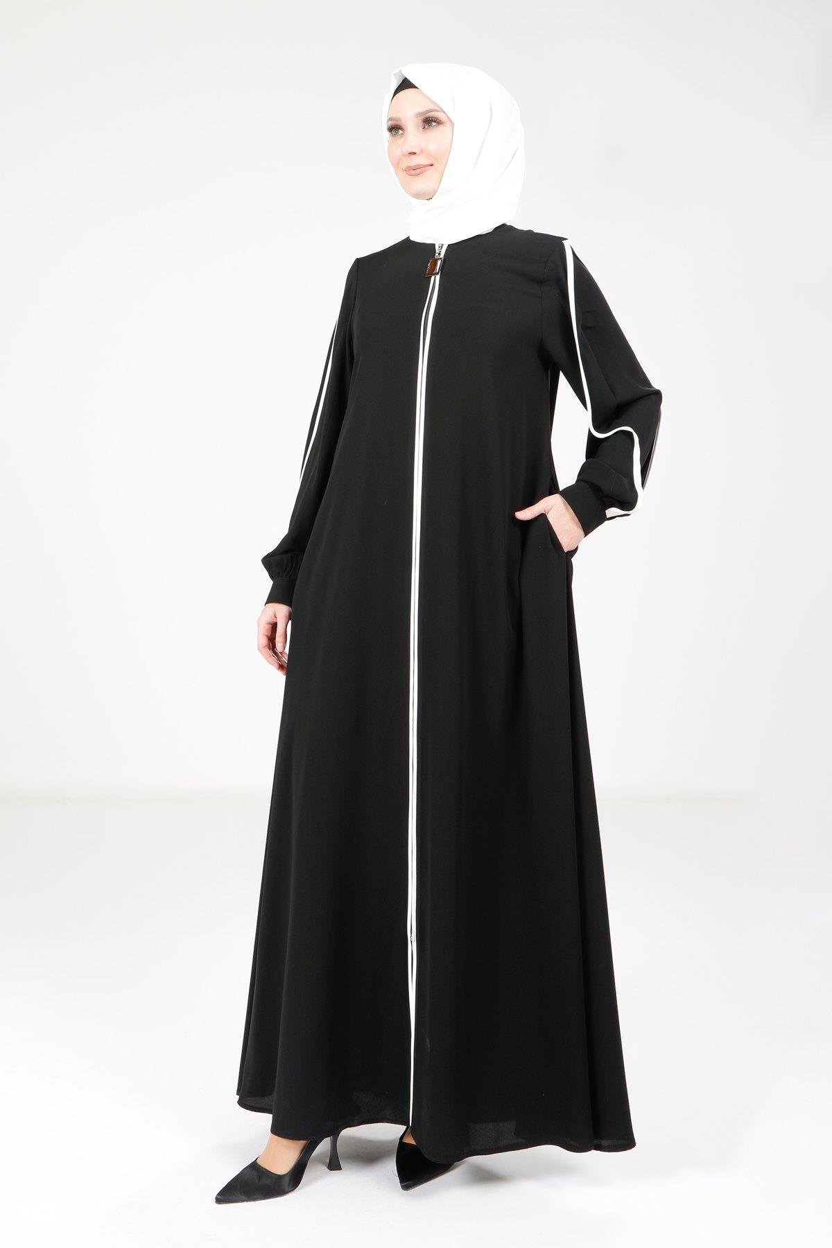 Piping Detail Abaya - Black - Beyza