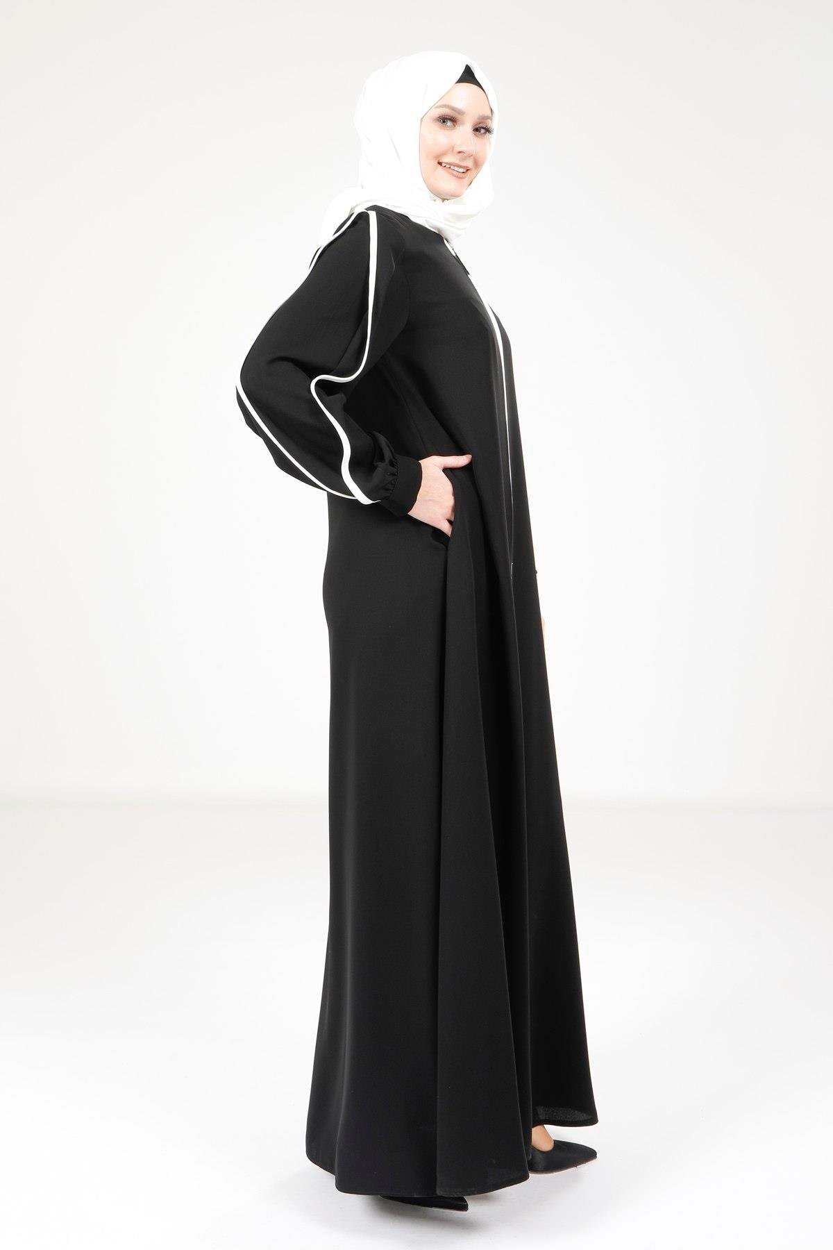 Piping Detail Abaya - Black - Beyza
