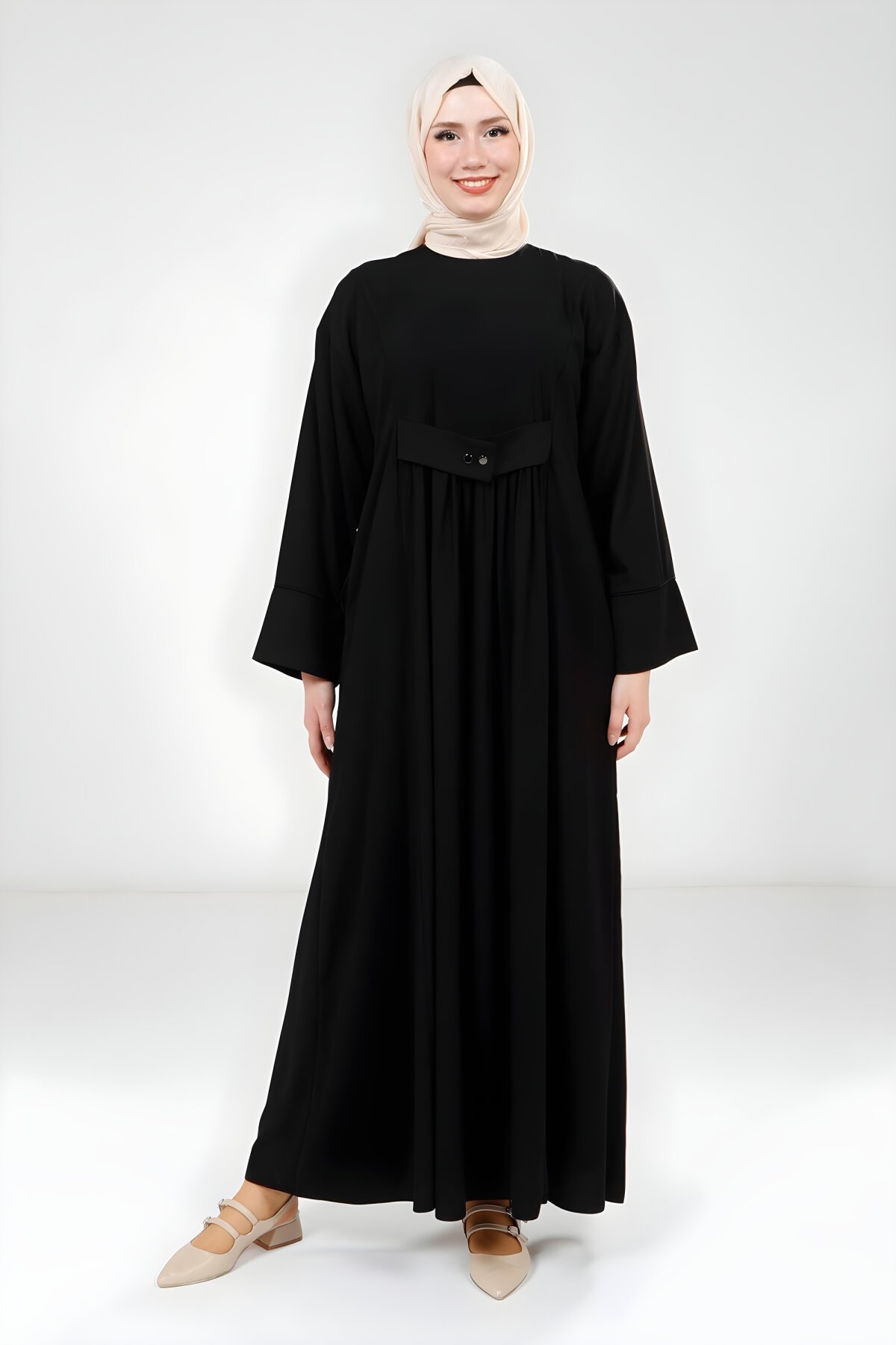 Modest Snap-Button Dress - Black - Beyza