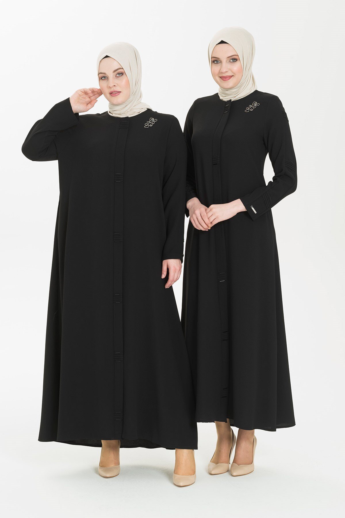 Beaded Embroidered Pin-Tuck Abaya - Black - Beyza