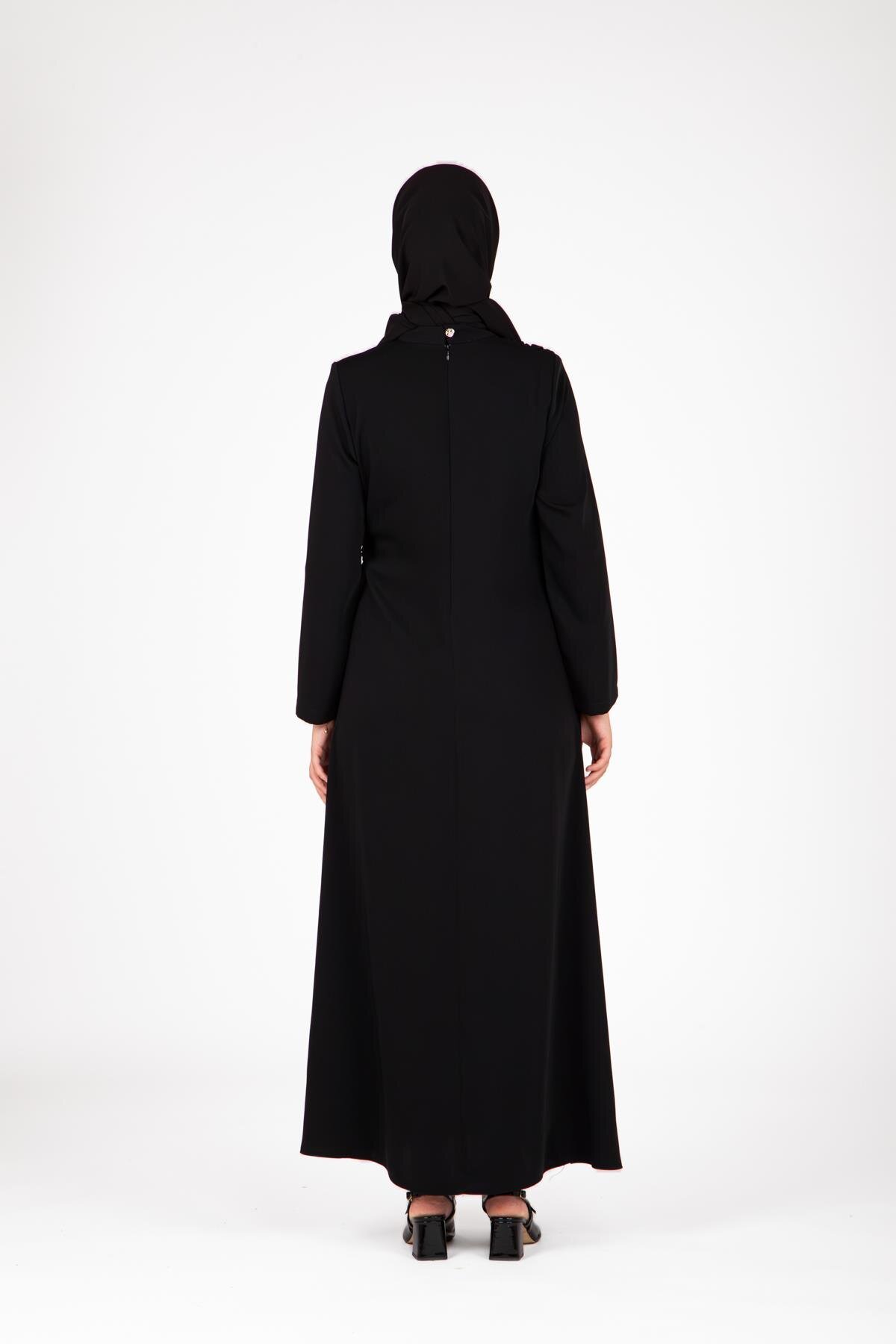 Modest Front Buckled Dress - Black - Beyza