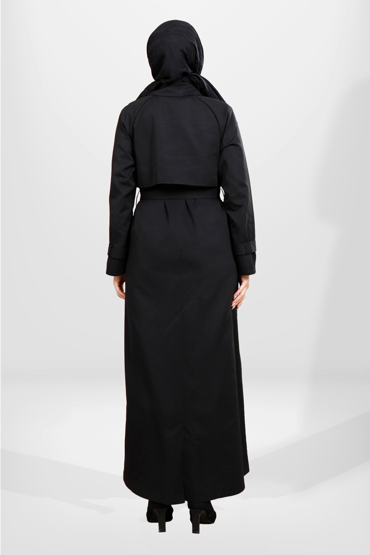 Full-Length Belted Storm-Flap Detail Trench Coat - Black - Beyza